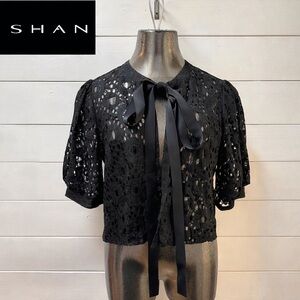 SHAN Black Lace Tie-Front Blouse | Size 8